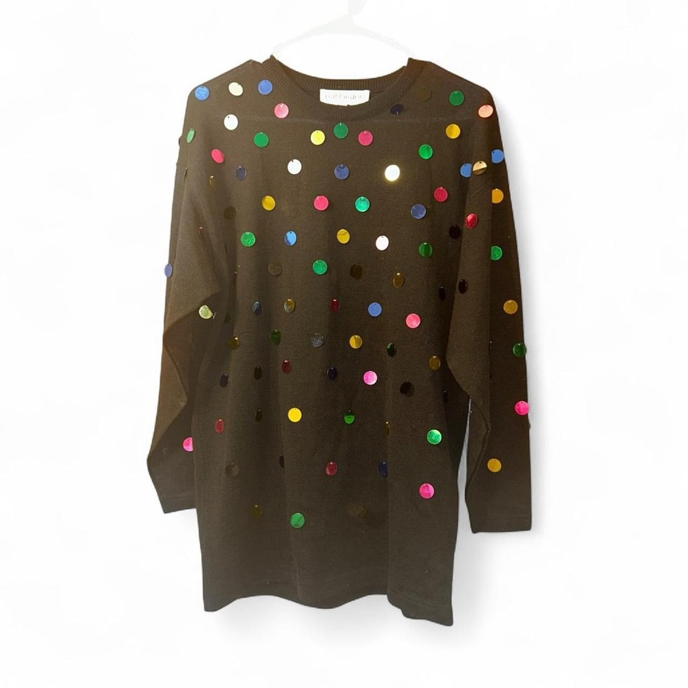Vintage 80's OUTLANDER SZ M Black Wool Blend Piette Sequins Festive Sweater
